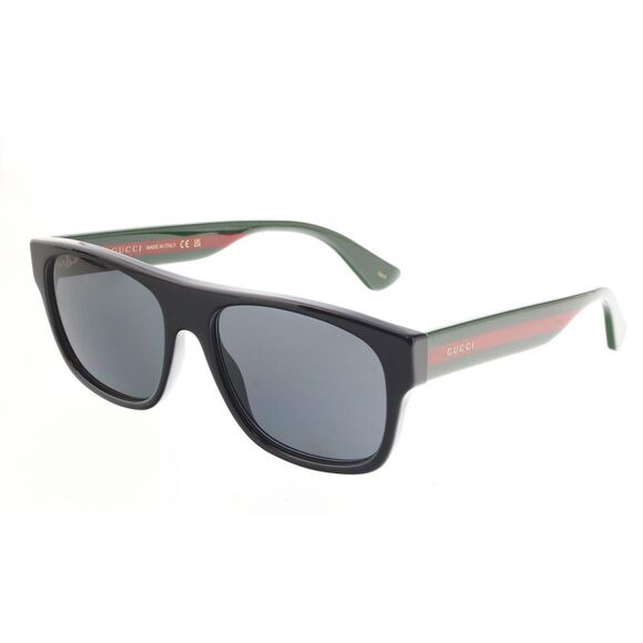 GG0341S-001 Sporty Black Square Sunglasses with Green-Red...